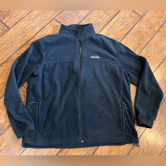 Columbia men’s XXL full zip fleece jacket black soft zippered pockets comfort - Picture 1 of 8